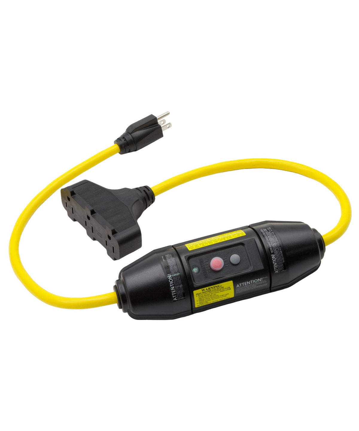 Adapter GFCI 3' 12/3 SJTW Tri Tap Yellow