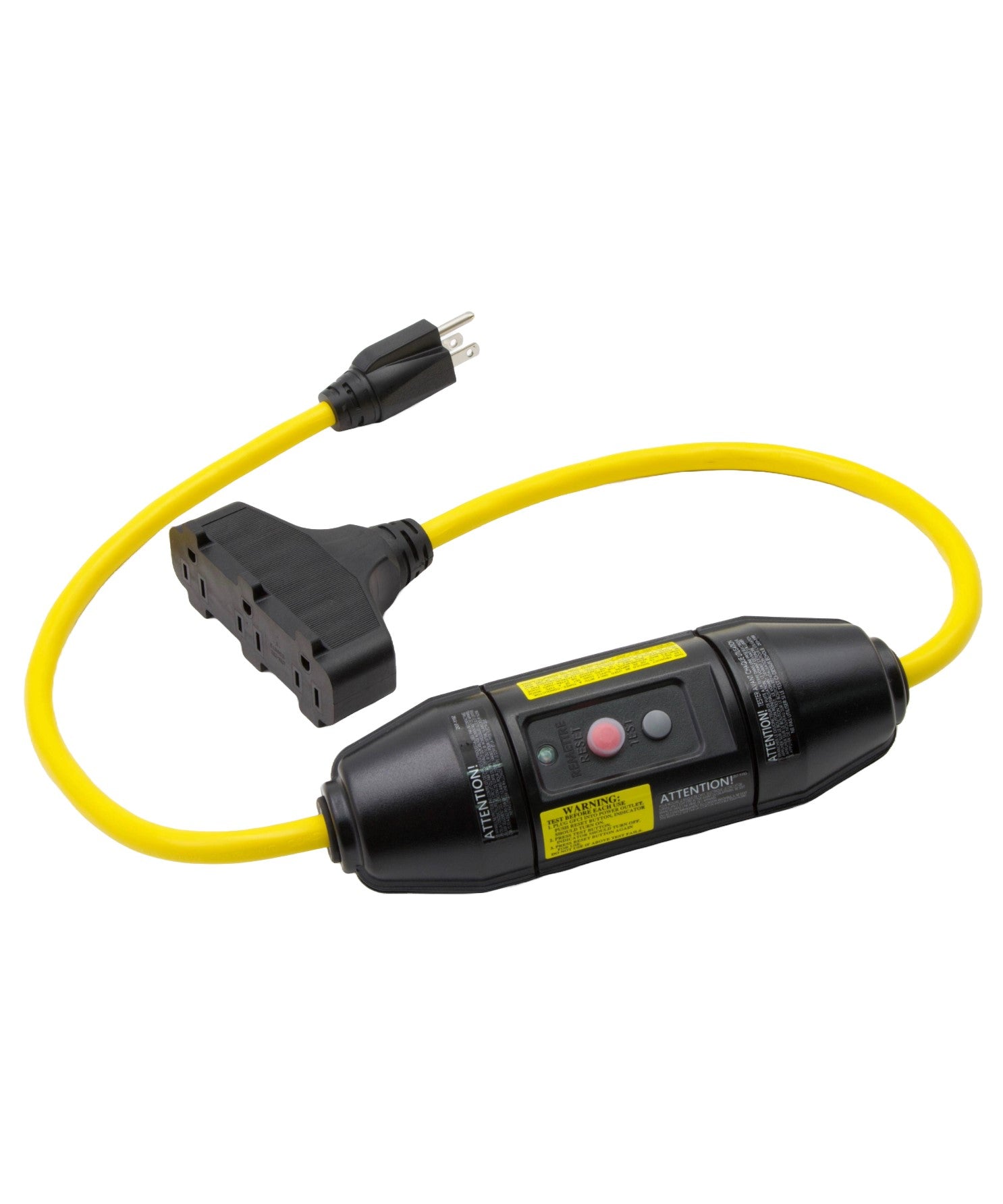 Adapter GFCI 3' 12/3 SJTW Tri Tap Yellow
