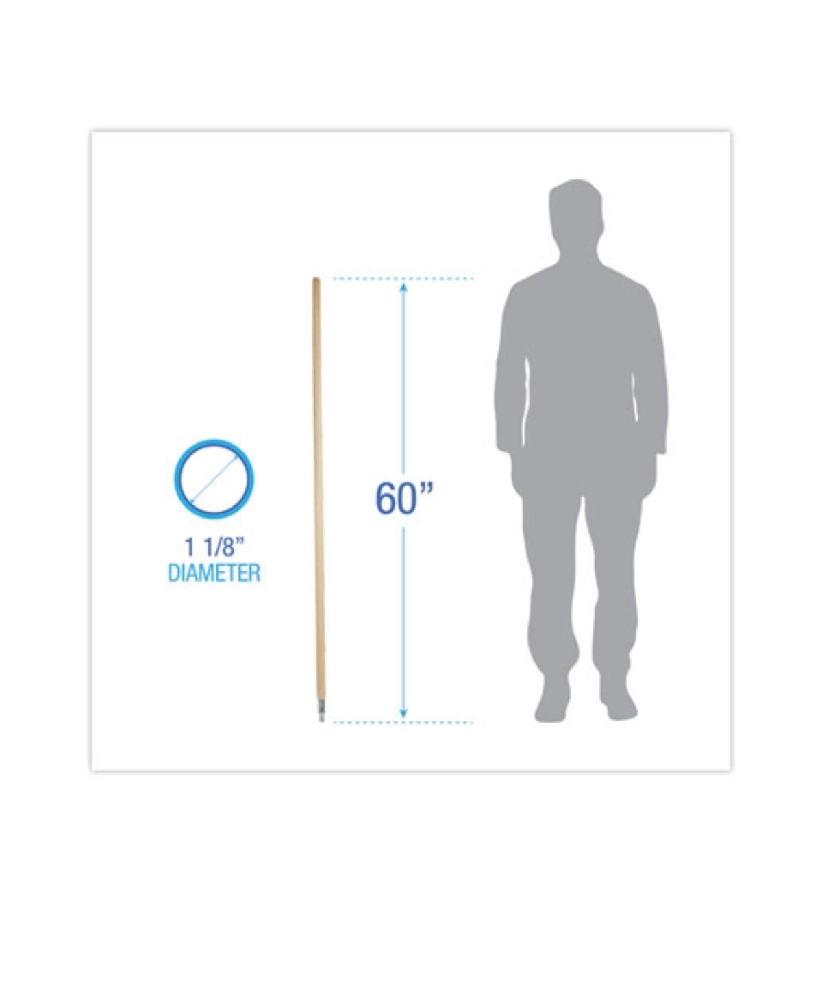 Deck Brush Handle H-D Metal Tip Threaded Hardwood, 1.13" diameter x 60" tall